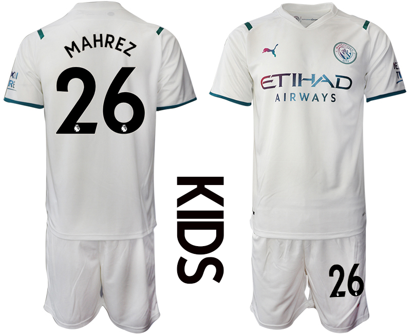 Youth 2021-2022 Club Manchester City away white #26 Soccer Jersey->youth soccer jersey->Youth Jersey